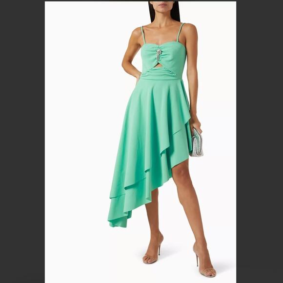elliatt kienna green crystal embellished asymmetrical midi sun dress size small - Picture 1 of 5
